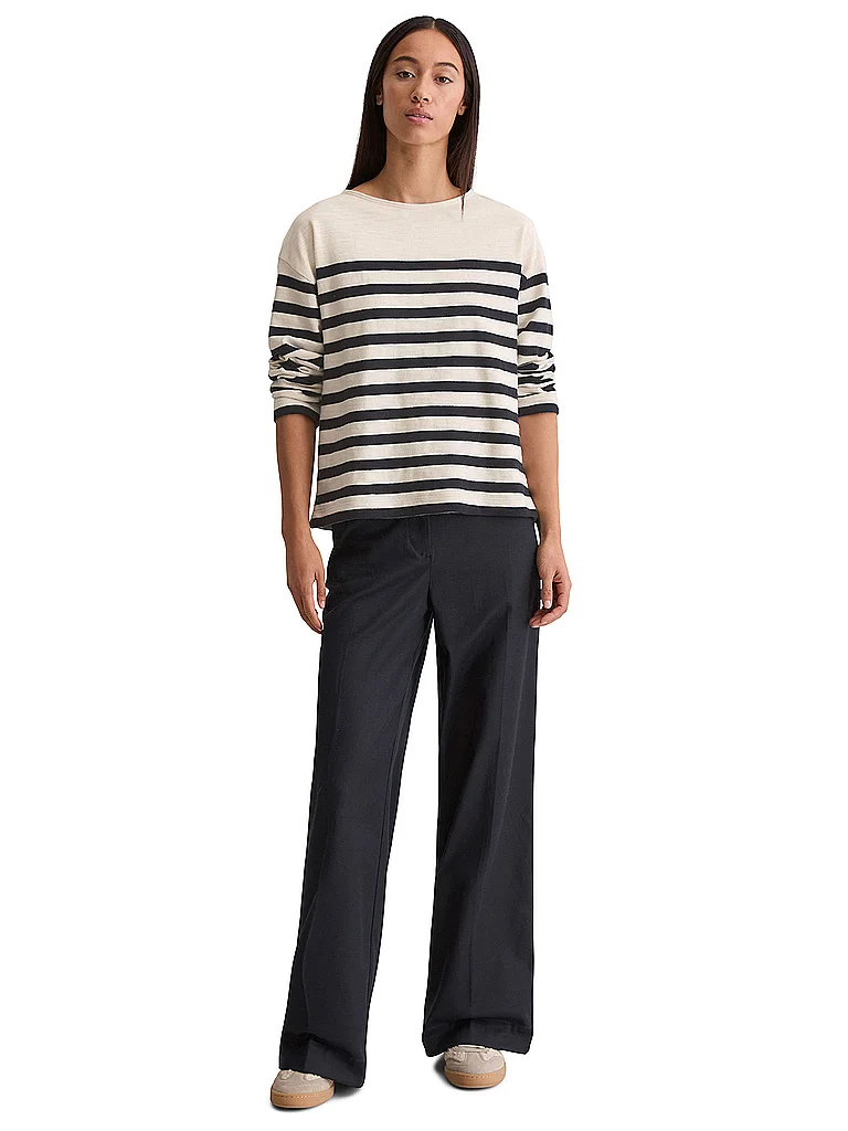 Langarmshirt MARC O'POLO "aus garngefärbtem Heavy-Slub-Jersey", Damen, Gr. XS, dunkelblau, Obermaterial: 100% Baumwolle, gestreift, Basic, loose fit, Rundhals, normaler Saum, Shirts Langarmshirt 2